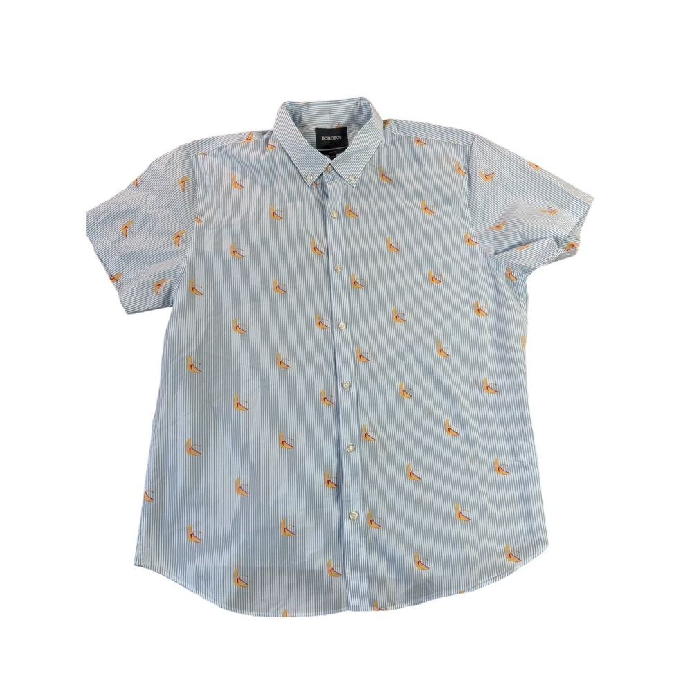 Bonobos Men XL Slim Fit Short Sleeve Button Down Shirt Blue Banana print School‎